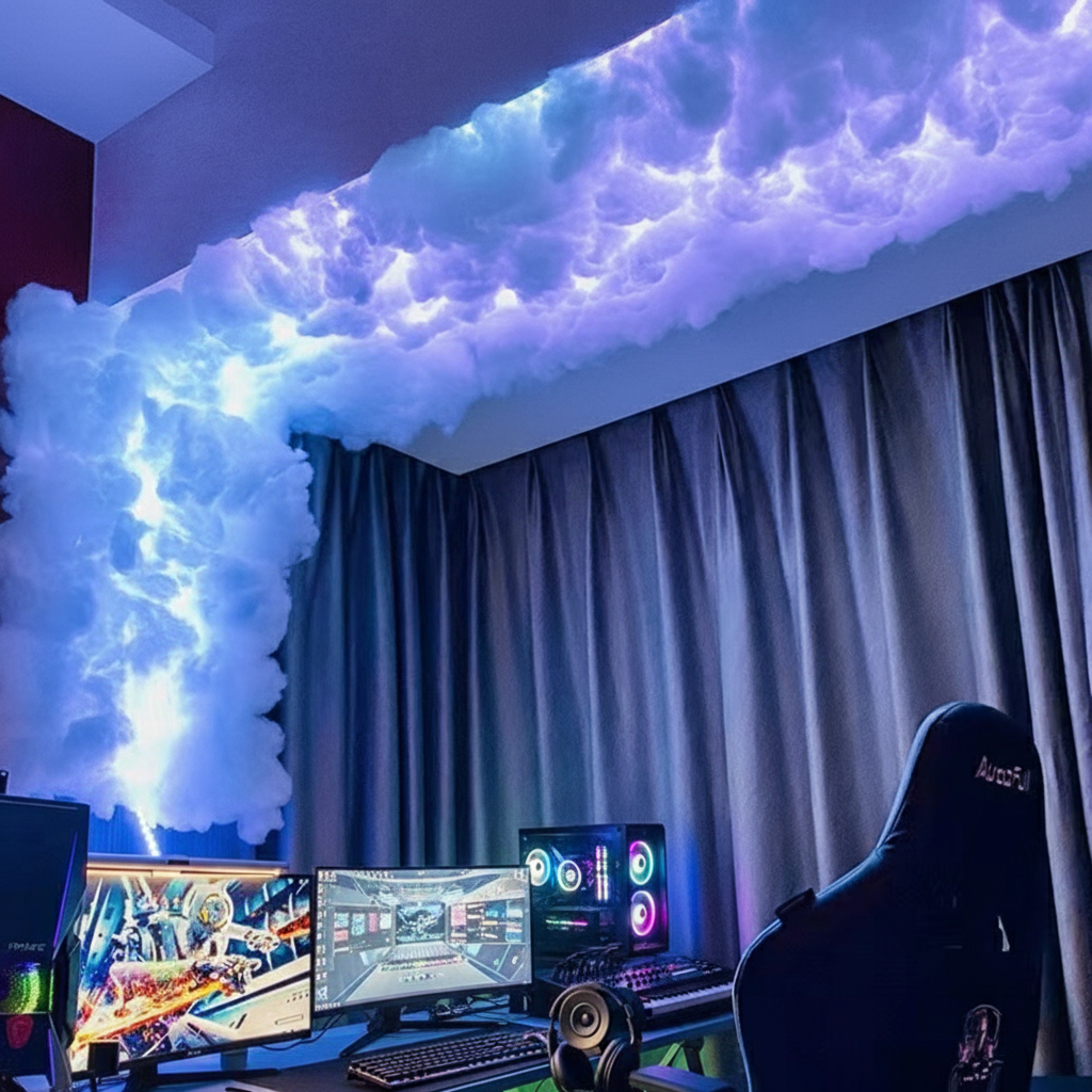 🌩️ CloudSky™ Kendin Yap Bulut Aydınlatma – 5 Metre RGB LED Şerit, Kumandalı Renkli Işık, Oyun & Yatak Odası Dekoru