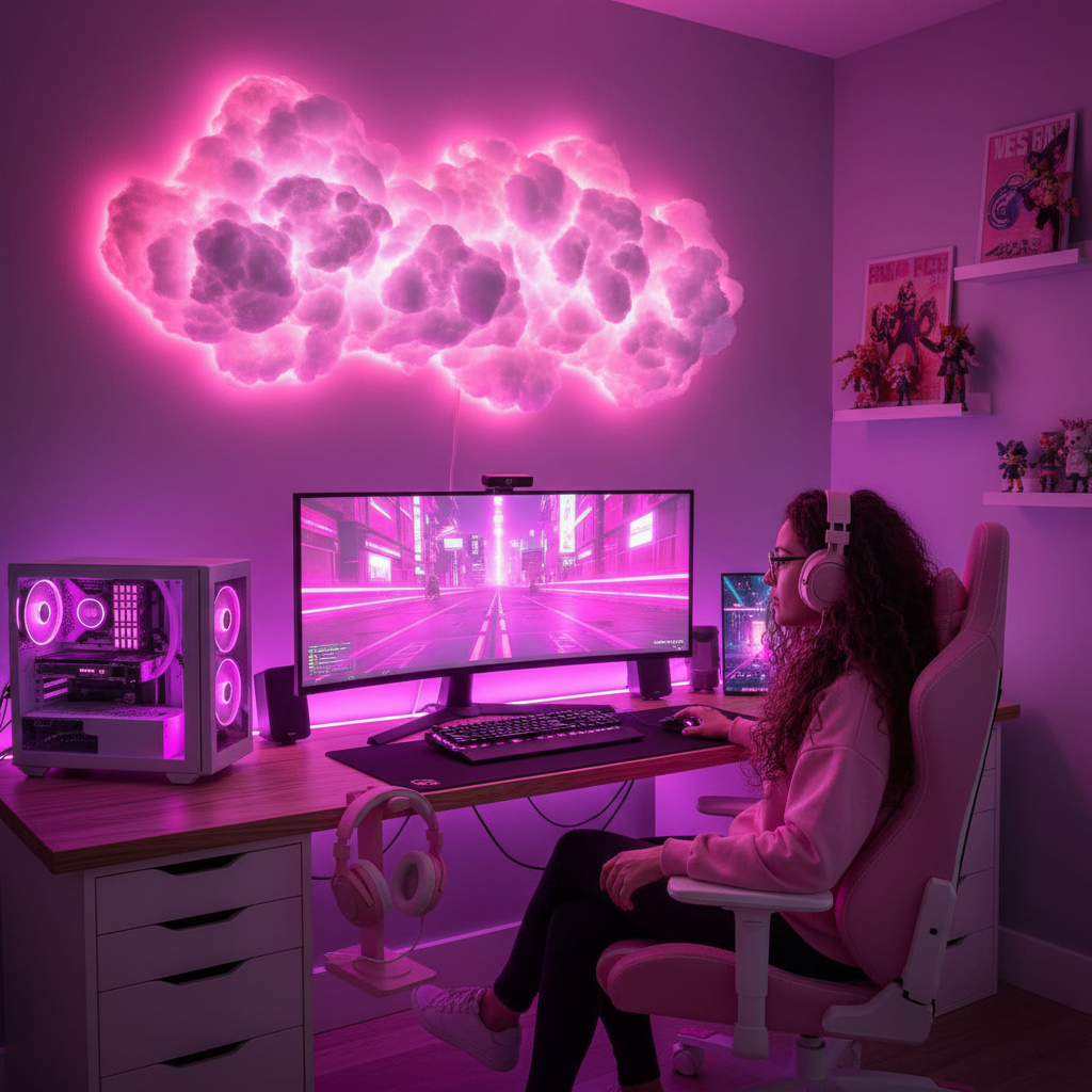 🌩️ CloudSky™ Kendin Yap Bulut Aydınlatma – 5 Metre RGB LED Şerit, Kumandalı Renkli Işık, Oyun & Yatak Odası Dekoru