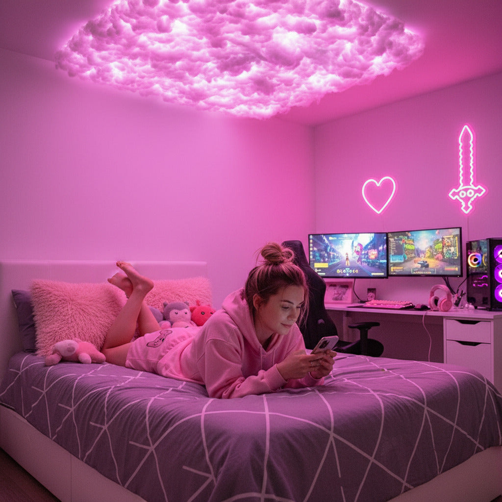 🌩️ CloudSky™ Kendin Yap Bulut Aydınlatma – 5 Metre RGB LED Şerit, Kumandalı Renkli Işık, Oyun & Yatak Odası Dekoru